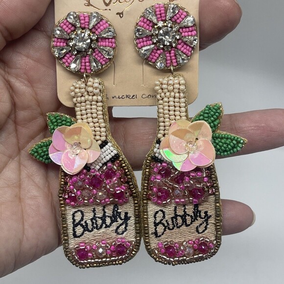 Viola Pink Champaign Bubbly Beaded Earrings New - Picture 3 of 6